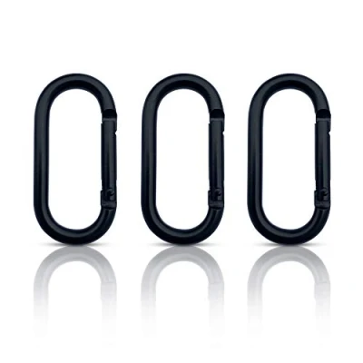 Immagine di Moschettone ovale 3 pezzi Mini portachiavi moschettoni multifunzione piccolo in alluminio Set di (Nero 66 x 33 mm)