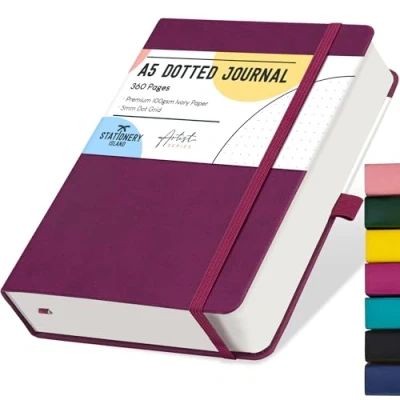 Immagine di STATIONERY ISLAND Taccuino Puntinato A5, Bullet Dotted Journal 360 pagine, Notebook Quaderno Appunti a pois Carta Spessa da 100gsm, Copertina Rigida, Portapenne, Tasca Interna, 2 Segnalibri