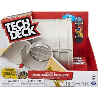 Immagine di Tech Deck Transforming Pipelines, Modular Skatepark Playset And Exclusive Fingerboard Pipeline, Tastiera Esclusiva, Colore Grigio, 6058275