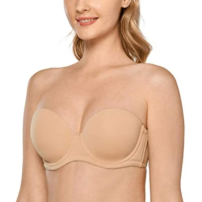 Immagine di DELIMIRA Donna Reggiseno Senza Spalline Push Up Invisibile Taglie Forti Multiuso con Ferretto Coppe Modellate Talpa Abbronzatura 3C