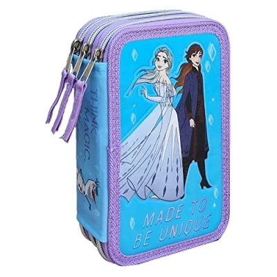 Immagine di Astuccio 3 Scomparti Frozen Zip Bambina Scuola Elementare Disney Elementari Tasca A Organizer Colori Carioca Matite Pennarelli Righelli Temperamatite Gomma Penne