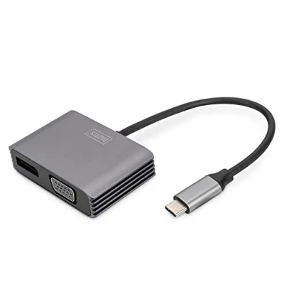 Immagine di Digitus DA 70827 DisplayPort / RGB USB C® Adattatore [1x 2x Presa DisplayPort, VGA] Nero Schermato, tondo 0.2 m