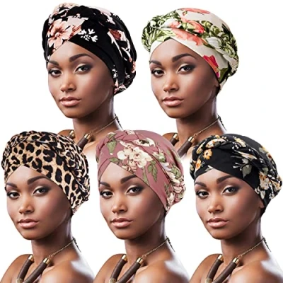 Immagine di DRESHOW Donna Africane Turbante Pre Legato Copricapo a treccia Testa Avvolge Cappello Boho Chemio Cap Elastico Annodato Berretto