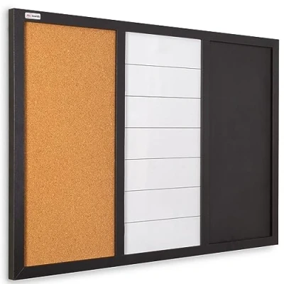 Immagine di ALLboards lavagna combinata 3 in 1: cancellabile magnetica bianca, per gesso nera e sughero 90x60 cm + ACCESSORI