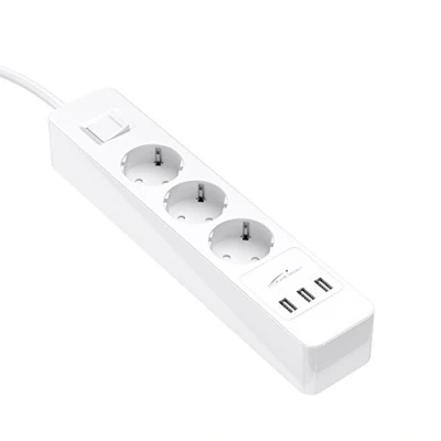 Immagine di KabelDirekt ciabatta 3 uscite con porte di carica USB max. 4,8A, portata fino, 4000W, 250V, 16A, certificata TÜV e GS, limitazione sovratensione, protezione bambini, Bianca