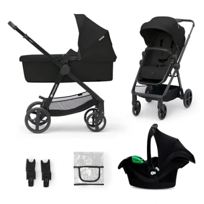 Immagine di Kinderkraft NEWLY 3 in 1 Trio passeggino neonati, Con Ovetto I SIZE 40 75 cm, Carrozzina, TRAVEL SYSTEM, filtro UPF50+, Accessori, Pieghevole, Schienale regolabile, Nero