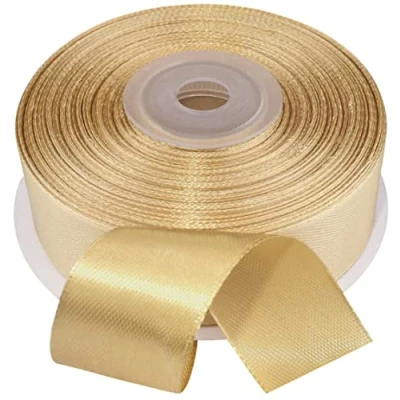 Immagine di AERZETIX C55649 Rotolo di nastro raso satinato 25mm x 25m colore oro chiaro striscia imballaggio regalo decorazione matrimonio compleanno festa in poliestere