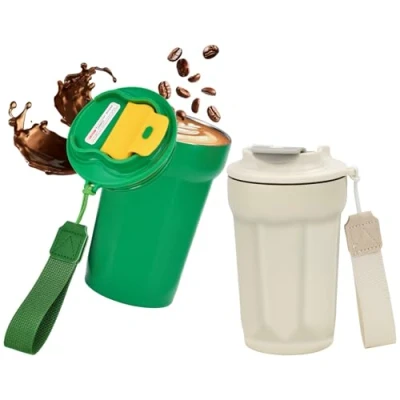 Immagine di HWSWSH 2 Tazze Thermos in Acciaio Inox 420ml, Bicchiere da Viaggio Inossidabile, Tazza Termica Caffè, con Coperchio a Prova di Perdite per Caffè Tè e Birra Caldo/Freddo