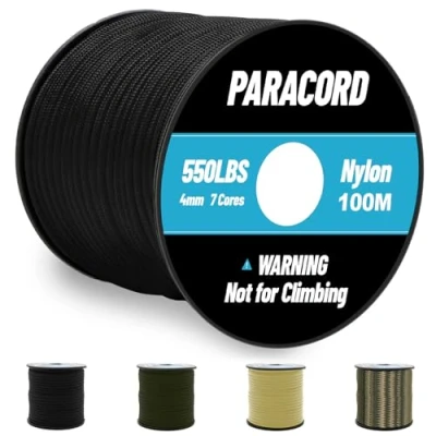 Immagine di Omtofo 100M Paracord 550 Nylon Corda 4mm 7 Fili Tipo II da Paracadute Cavo di Sopravvivenza, Multiuso, Militare, Nero