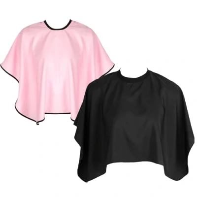 Immagine di Mantella Parrucchiere, 2 Pezzi Corta Parrucchiere per Taglio Capelli Impermeabile con Chiusura in Velcro dei (Nero, Rosa)