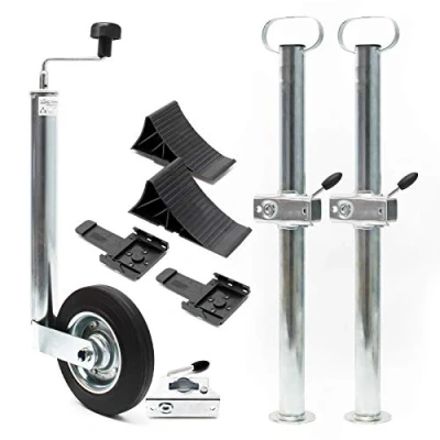 Immagine di Wiltec Set per rimorchio con servotimone a Ruota, Piedi stabilizzatori e Cunei 10 Pezzi Max 362 kg