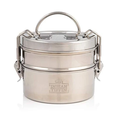 Immagine di Grande Lunch Box Tiffin in Acciaio Inossidabile Indiano a 2 Livelli