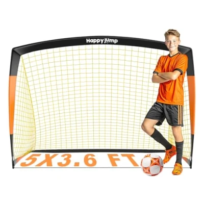 Immagine di Happy Jump Porta Da Calcio 3x2.2FT, 4x3FT, 5x3.6FT, 7x5FT Pop Up Allenamento Di Per Cortile (5x3.6 FT Nero Arancia) 1 PC