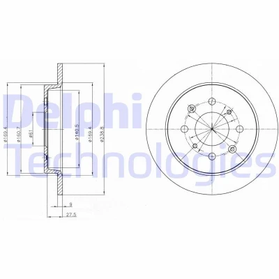 Immagine di DELPHI BG4334C Disco freno 238 9 4 pieno rivestito non trattato senza cuscinetto ruota, anello sensore ABS HONDA: JAZZ 3,