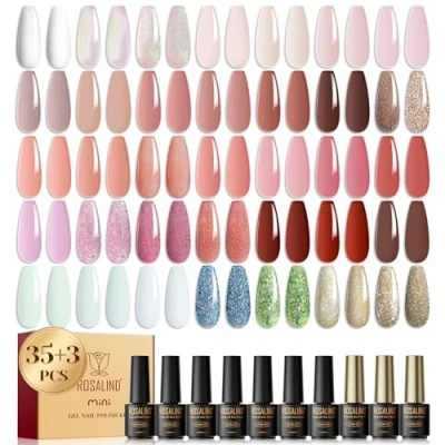 Immagine di ROSALIND 38Pz Smalto Semipermanente Unghie, 35 Colori Mini Bianco Rosa Nudo trasparente jelly Glitter per Unghie in Gel UV LED Soak Off Novice Nail Art DIY