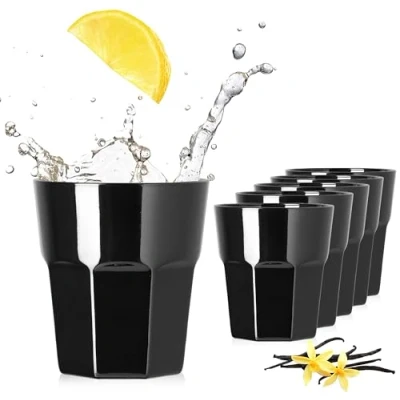Immagine di PLATINUX Set di 6 bicchieri da acqua neri in vetro, 210 ml (max.290 ml, multiuso, impilabili