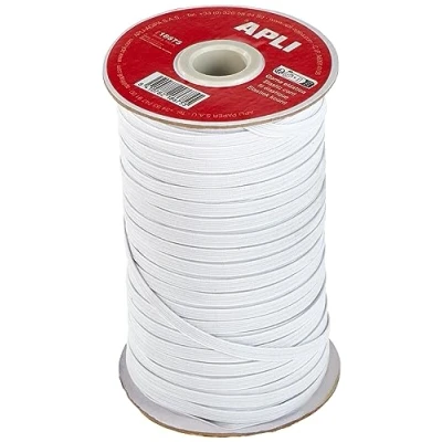 Immagine di Apli 18675, Bobina di corda elastica piatta da 5 mm x 100 m, colore bianco, multiuso (ideale per attività artigianali)