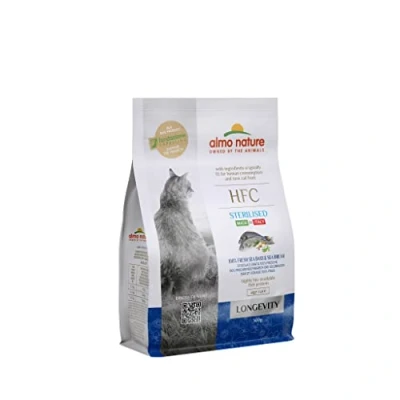 Immagine di almo nature HFC Longevity Sterilized Mangime Secco, bilanciato e Completo per Gatti con 100% Spigola Orata fresche di qualità