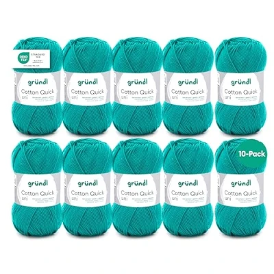Immagine di Gründl Cotton Quick Uni, 10 gomitoli (Filato colorato in 100%, Certificato Oeko Tex, 50 g / 125 m, Dimensioni ago: 3 4, x g), Verde Smeraldo, Cotone, 31 32 7.5 cm, 500 unità