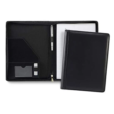 Immagine di Cescahide Portablocco formato A4, in pelle, con chiusura a cerniera lampo, colore: Nero
