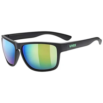 Immagine di uvex LGL 36 CV, occhiali da sole unisex, con miglioramento del contrasto e specchiati, indice di filtrazione 3, black matt/green, one size
