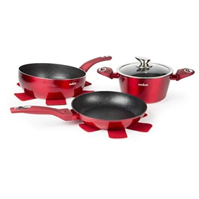 Immagine di Excelsa Phoenix Set Saltapasta, Padella e Casseruola, Alluminio Forgiato con Rivestimento Antiaderente, Rosso