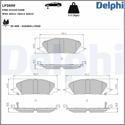 Immagine di DELPHI LP3699 Kit pastiglie freno con segnalatore acustico usura lamierino anticigolío senza accessori