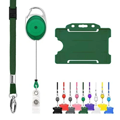 Immagine di LanyardsTomorrow Trio porta Badge e Bobina 1Pcs Set di cordino retrattile badge, confezione tripla con singolo, moschettone estensibile carta d&#039;identità rigido, colore verde