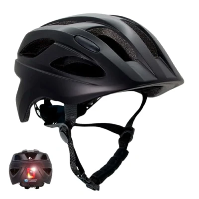 Immagine di Crazy Safety Casco da Bici per Bambini 6 12 Anni S.W.A.T Bicicletta, Skateboard, MTB e Pattini a Rotelle con Fanale Ricaricabile Monopattino Regolabile 54 58 cm (Nero)
