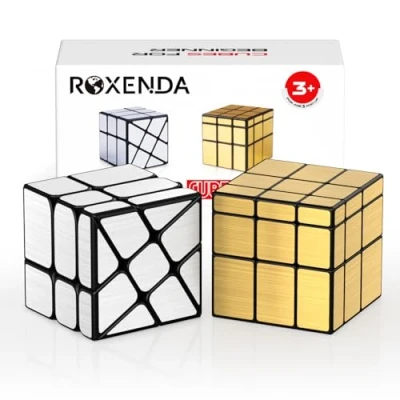 Immagine di ROXENDA Mirror Cube Set, con Cubo Specchio Vento Argento e Oro S, di Velocità 3x3x3 Irregolare Puzzle Twisty Box Puzzle, Confezione da 2