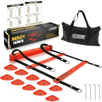 Immagine di POWER GUIDANCE Scaletta Allenamento Calcio Kit Agilità per Esercizio velocità Fitness 6M con 12 Plastica Piolos Picchetti di Terra Borsa Il Trasporto e 10 Agility Disc Cone