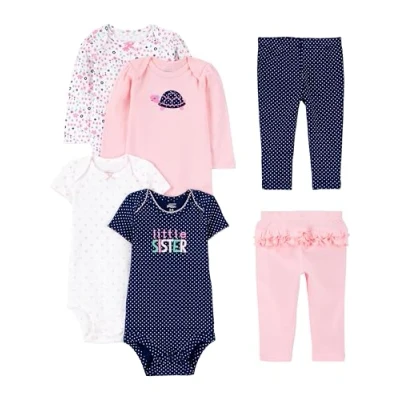Immagine di Simple Joys by Carter&#039;s 6 Piece Bodysuits (Short Long Sleeve) And Pants Set Infant Toddler Clothing Sets, Multicolore/Cuori/Floreale/Pois/Tartaruga, 24 Mesi Bimba