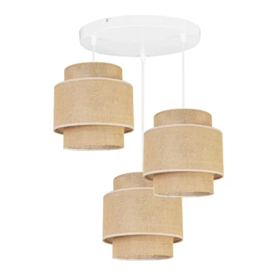 Immagine di Light Home Boho Lampadario a Sospensione Ragno per Soggiorno Camera da Letto e Cucina Lampade in Metallo con Paralume Moderno E27 3 Luce Ovale Base Bianca Juta