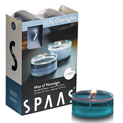 Immagine di Spaas 12 Maxi lumini profumati in Tazza Trasparente, Cera di paraffina, plastica, Blu Marino, Diametro 57 mm x Altezza 28