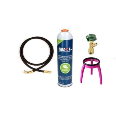 Immagine di Gas ECOLOGICO R436V 370 grammi sostituto R 12 1234yf 134 406 409 413 + rubinetto bomboletta uscita 1/4&quot;M 90cm. tubo con spillo 1/4&quot;