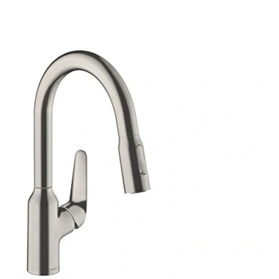 Immagine di hansgrohe Focus M42 Miscelatore cucina monocomando 180, doccetta estraibile, 2 getti, sBox, acciaio inox, 71821800
