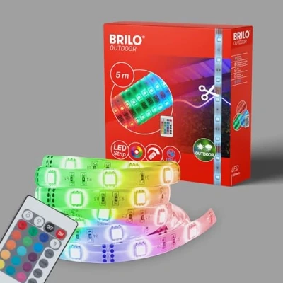 Immagine di Briloner Leuchten striscia LED 5m per esterni, dimmerabile, RGB, IP44 resistente agli spruzzi, 150xRGB LED/0,16W, 2035 150, bianco