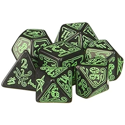 Immagine di Q Workshop QworkshopSCTH21 Set di dadi Call of Cthulhu, 7 pezzi, colore: nero e verde, multicolore
