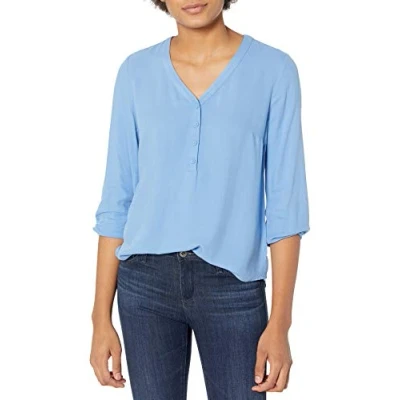Immagine di Amazon Essentials Camicia Popover con Maniche a 3/4 Donna, Blu di Francia, L
