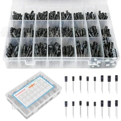 Immagine di Nizirioo condensatore elettrolitico set da 24 valori, 630 pezzi, elettrolitico, kit 10uF a 2200uF 10 V, 16 25 50 in alluminio, con scatola di immagazzinaggio