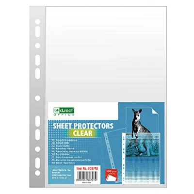Immagine di D.RECT Buste Perforate Trasparenti Formato A4 75 Micron Confezione da 100 Unità Busta Forata Trasparente Perforato Lucide, Finitura liscia Tasche in Polipropilene