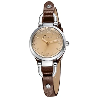 Immagine di Alienwork Orologio Donna Argento Bracciale in Cuoio Rosolare Retrò Elegante Piccolo