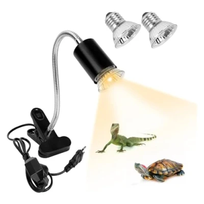 Immagine di MINISOISO Lampada Tartarughe, Riscaldante Rettile con 1 Portalampada E27, 2 Lampadine UVA UVB 50W a Punto Basking e Morsetto Girevole 360 per Tartaruga, Serpente, Lucertola, Nero