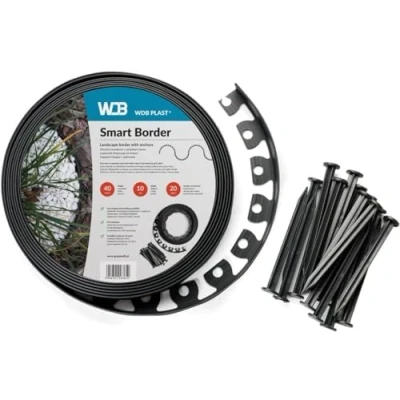 Immagine di WDB Bordo flessibile in plastica, lunghezza 20 m, altezza 4 cm, con 40 chiodi di fissaggio, colore nero, RAL 9005