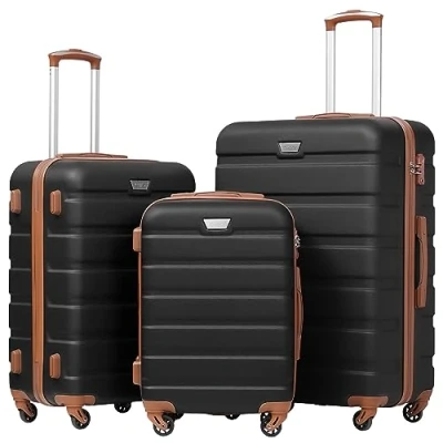 Immagine di COOLIFE Valigie Valigia Trolley rigido ultraleggero e capiente,Chiusura a combinazione laterale con TSA, 4 ruote per facilitare il trasporto (Marrone scuro, Set da 3 Pezzi)
