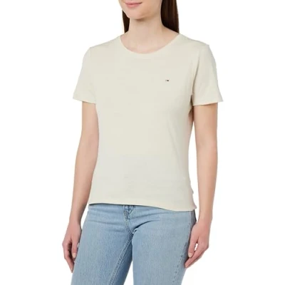 Immagine di Tommy Jeans Tjw Soft Jersey Tee Dw0dw14616 Top in maglia a maniche corte, Beige (Newsprint), L Donna