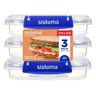 Immagine di Sistema KLIP IT PLUS Contenitore per alimenti 520 ml ermetico, impilabile e a tenuta stagna utilizzabile in frigorifero/congelatore senza BPA 3 pezzi