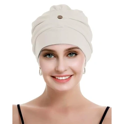 Immagine di osvyo copricapo da donna in cotone chemo con cancro e perdita di capelli, cappello cotone, leggero, confezione sigillata, bianco polvere, Taglia unica