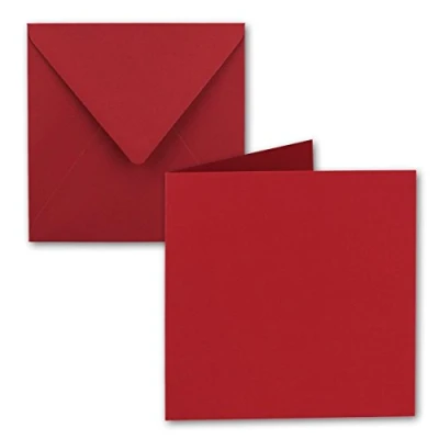 Immagine di Set di 25 biglietti pieghevoli quadrati, 15 x cm, con buste, rosso rosa, incollaggio a umido, per auguri, inviti e molto altro ancora