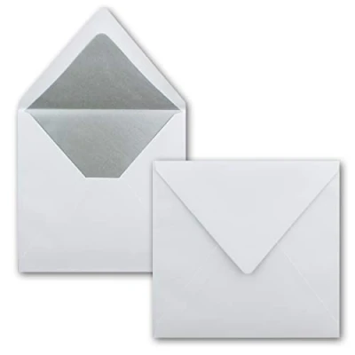 Immagine di NEUSER PAPIER 100 buste quadrate, 16,5 x cm, colore bianco con fodera in seta argentata, incollaggio a umido, 120 g/m²